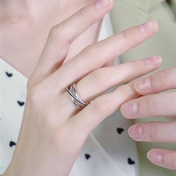 🎀 Multi Layer Four Lines Stacking Cross Stackable Rings for Women, PD048 - Picture 4 of 5
